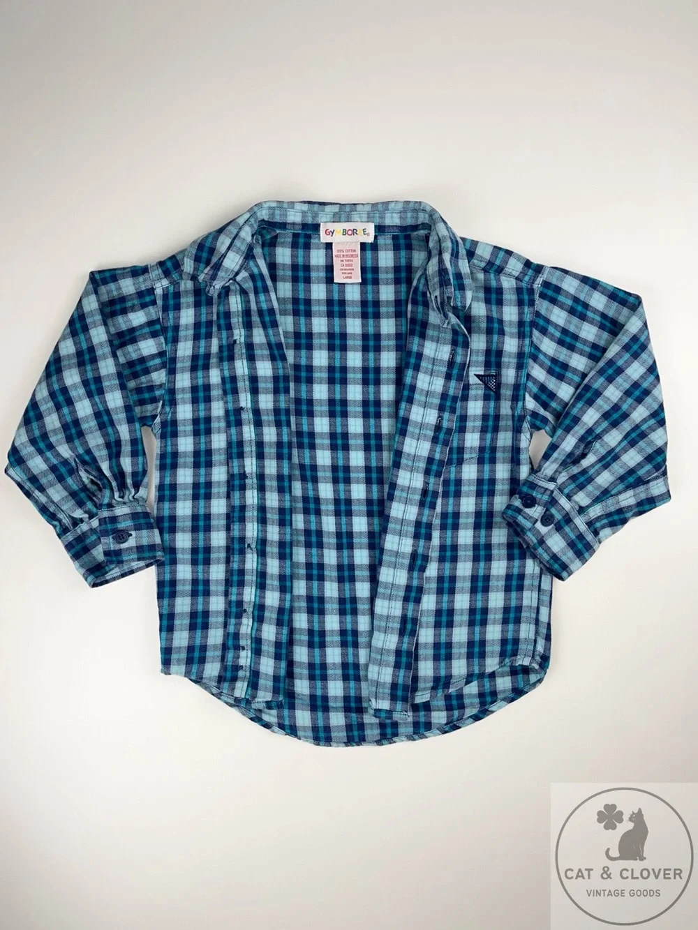 Gymboree 90s Rainbow Tag Blue Plaid Long Sleeve Button Down Flannel Boys Shirt L
